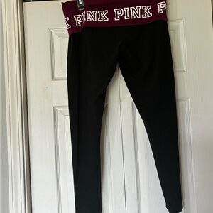 PINK Victoria's Secret Black Leggings with Maroon Logo Waistband